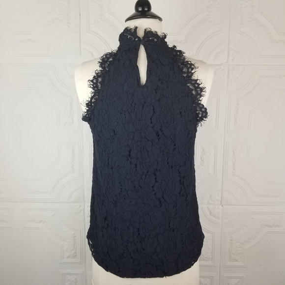 Jonesy Navy Blue Lace Mock Neck Tank Top - Picture 4 of 7